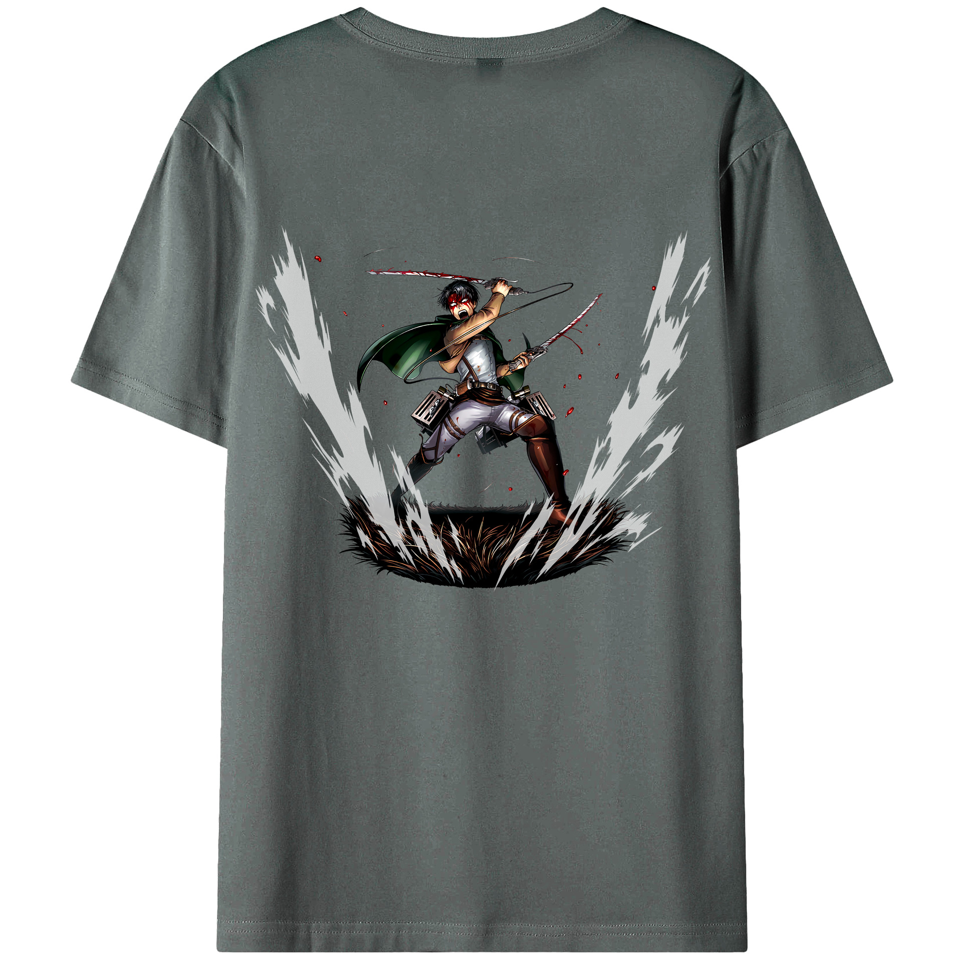 （画像用） 進撃の巨人 リヴァイ·アッカーマン Attack on Titan Levi Ackerman 綿100％ メンズ半袖Tシャツ（バックプリント） 通気性